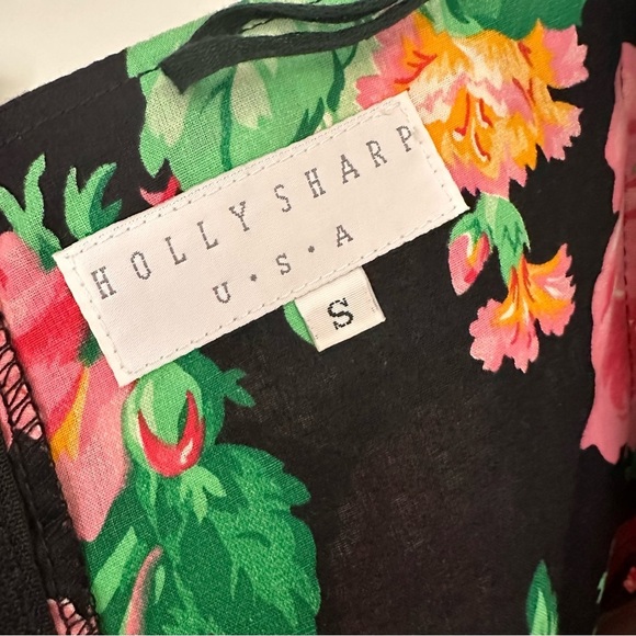 HOLLY SHARP Vintage 80s Floral Strapless MIDI Dress Full Circle Skirt Size Small - Picture 10 of 14